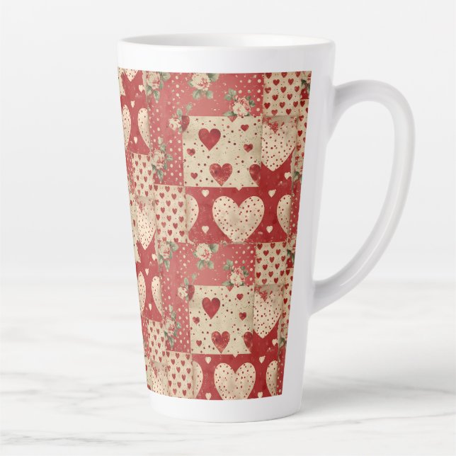 Vintage Shabby Chic rotes Patchworkmuster Milchtasse (Rechts)