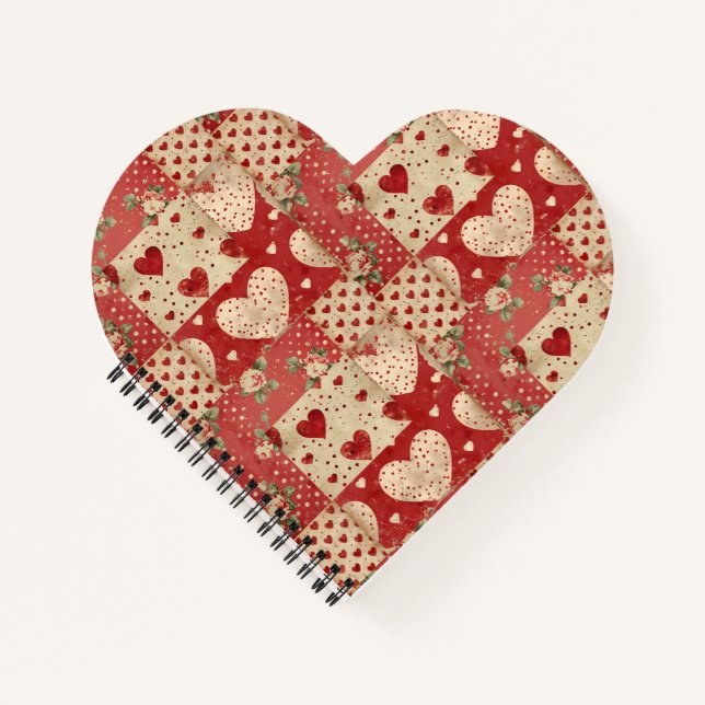 Vintage Shabby Chic rotes Patchworkmuster Notizbuch (Vorderseite)
