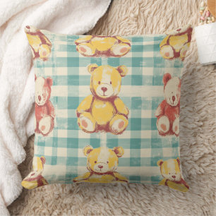 Vintage Shabby Chic Teddybär Gingham-Muster (3) Kissen