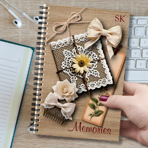 Vintage Shabby Chic und Schleifen auf Hessian Erin Notizbuch