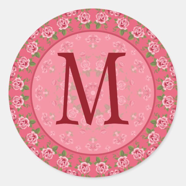 Vintage Shabby-Rose Monogramm-Aufkleber Runder Aufkleber (Vorderseite)