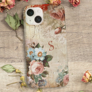 Vintage Shabby Rustikale Rose und Monogramm Case-Mate iPhone 14 Hülle