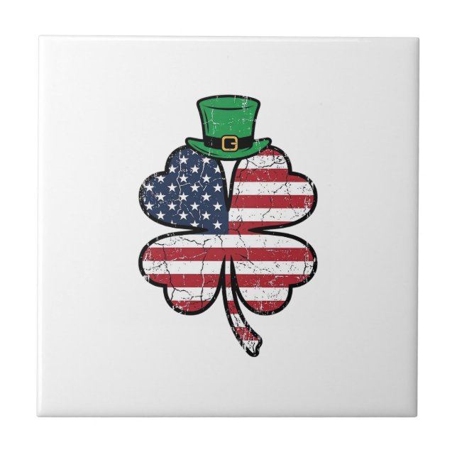 Vintage Shamrock-Flagge St. Patrick's Day Fliese (Vorderseite)
