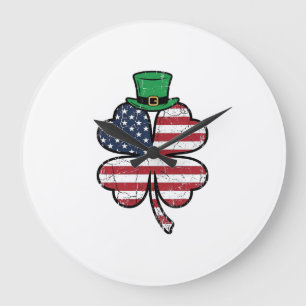 Vintage Shamrock-Flagge St. Patrick's Day Große Wanduhr