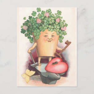 Vintage Shamrock Herz und Schlüssel St Patrick's D Postkarte