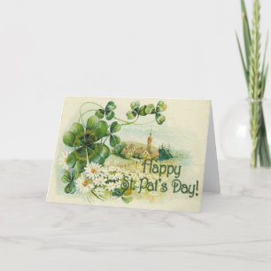 Vintage Shamrock-Kirchdorf St. Patrick's Day C Karte