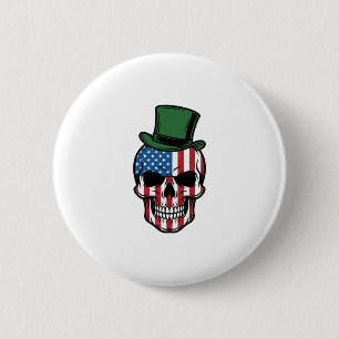 Vintage Shamrock Totenkopf Flagge Vektor Design_1 Button