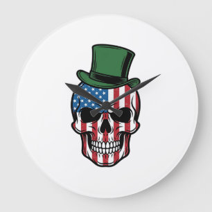Vintage Shamrock Totenkopf Flagge Vektor Design_1 Große Wanduhr