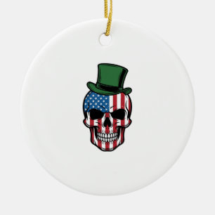 Vintage-Shamrock-Totenkopf-Flagge Vektor-Design_1 Keramik Ornament