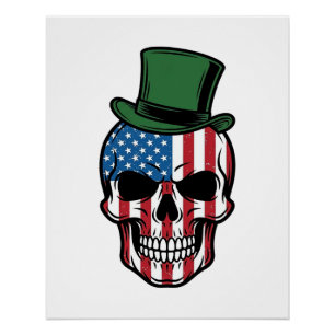 Vintage-Shamrock-Totenkopf-Flagge Vektor-Design_1 Poster