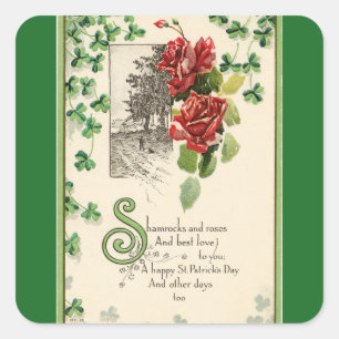 Vintage Shamrocks und Rosen Quadratischer Aufkleber