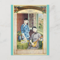 Vintage Shanghai China Bank und Frau mit Lute