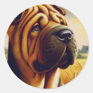 Vintage Shar-Pei-Malerei Runder Aufkleber