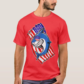 Vintage Shark Amerikanische USA-Flagge Patriotisch T-Shirt