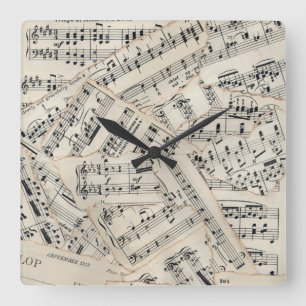 Vintage Sheet Music Paper Collage Quadratische Wanduhr