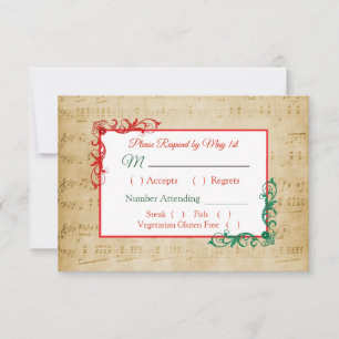 Vintage Sheet Music Winter Wedding RSVP-Karte RSVP Karte