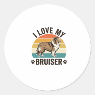 Vintage Sheltie Hund Ich liebe meinen Bruiser Retr Runder Aufkleber