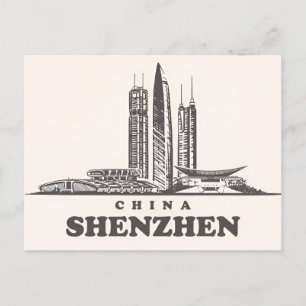Vintage Shenzhen China chinesisch Wasserfarbe  Postkarte