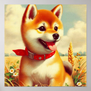Vintage-Shiba-Inu-Gemälde Poster