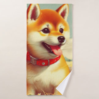Vintage Shiba Inu Malerei Badehandtuch