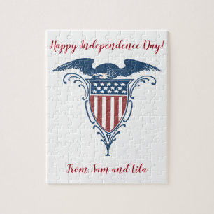 Vintage Shield Red White Blue American Eagle Stars Puzzle