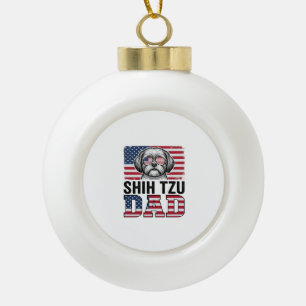 Vintage-Shih-Tzu-Vater-patriotisches-Hunde-Shirt-D Keramik Kugel-Ornament
