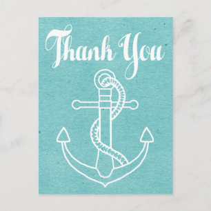 Vintage ship Anchor Thank You Blue Turquoise Postkarte