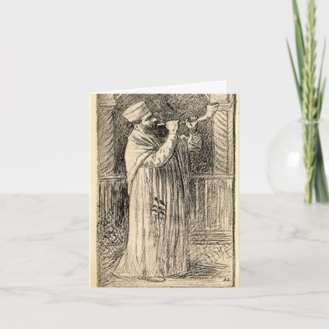 Vintage Shofar Blower Jüdisch Neujahr Rosh Hashana Feiertagskarte (Vorderseite)