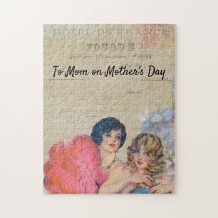 Vintage-Showgirls-Hotel-Frankreich-Blumen-Federn Puzzle