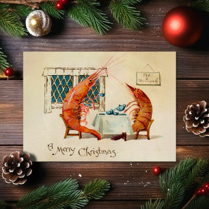 Vintage Shrimp-Weihnachtskarte Feiertagskarte