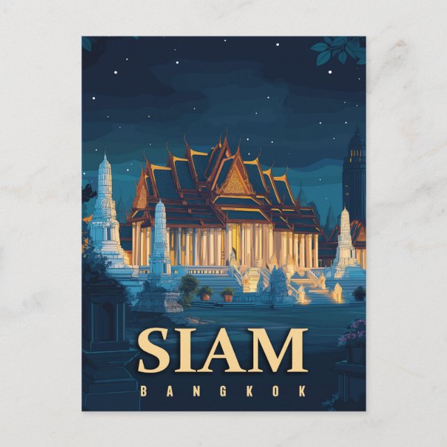 Vintage Siam Bangkok-Tempel Postkarte (Vorderseite)