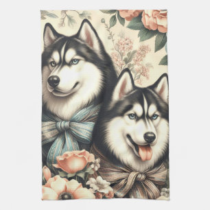 Vintage sibirische Husky-Illustration Geschirrtuch