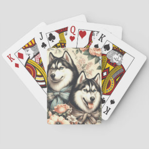Vintage sibirische Husky-Illustration Spielkarten