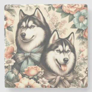 Vintage sibirische Husky-Illustration Steinuntersetzer