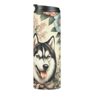 Vintage sibirische Husky-Illustration Thermosbecher