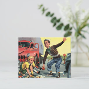 Vintage Sicherheitsstreife Ampelwärter hilft Mädch