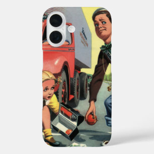 Vintage Sicherheitsstreife Ampelwärter hilft Mädch iPhone 16 Hülle