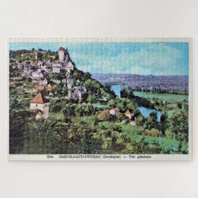 Vintage Sicht auf Castelnaud-la-Chapelle, Frankrei Puzzle (Horizontal)