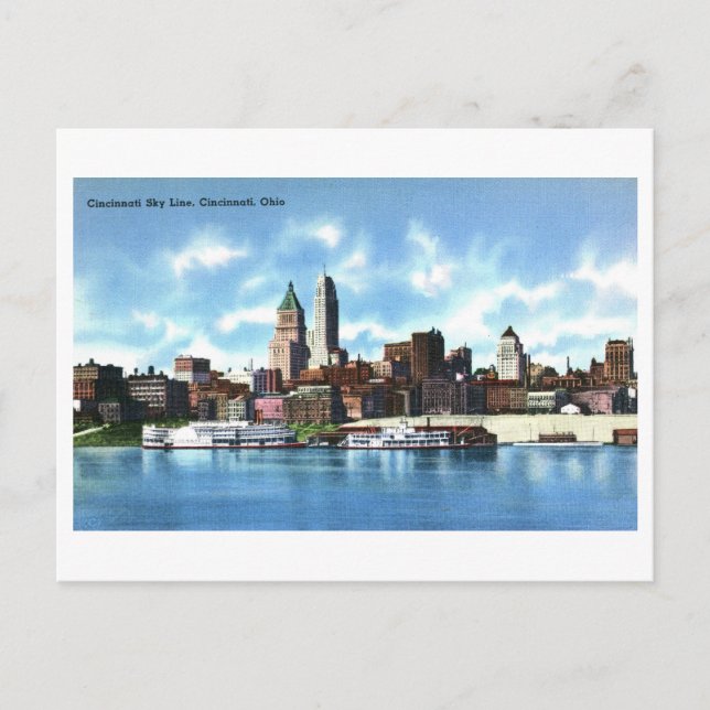 Vintage Sicht auf Cincinnati, Ohio, Skyline Postkarte (Vorderseite)