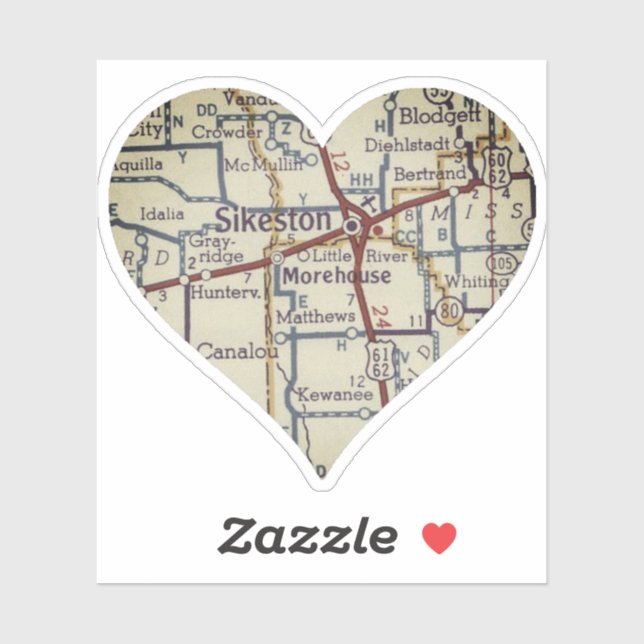 Vintage Sikeston Karte Aufkleber (Blatt)