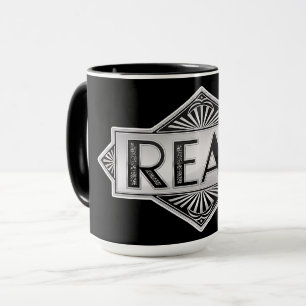 Vintage Silber Art Deco READ-Typografie - Retro Lu Tasse