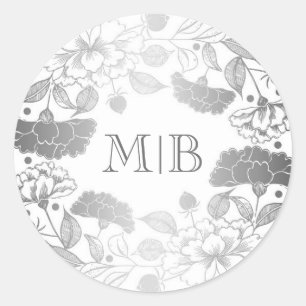 Vintage Silber Blumenkranz Elegante Hochzeit Runder Aufkleber