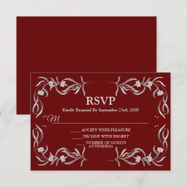Vintage Silber Blumenmuster Rote elegante Hochzeit RSVP Karte