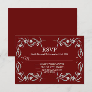 Vintage Silber Blumenmuster Rote elegante Hochzeit RSVP Karte