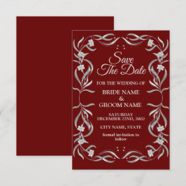 Vintage Silber Blumenmuster Rote elegante Hochzeit Save The Date