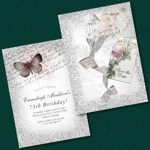 Vintage Silber Elegance Save the Date Geburtstag Einladung