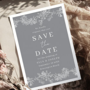 Vintage Silber Grau & Weiß Hochzeit Save The Date Folieneinladung