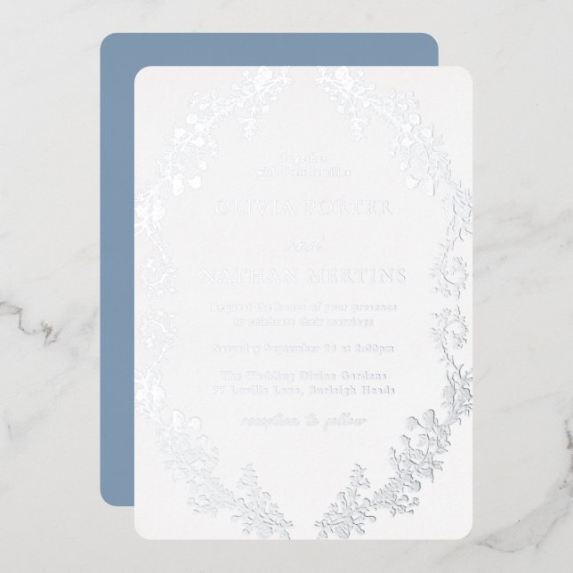Vintage Silberblumenzeremonie Folieneinladung (Vorderseite/Rückseite)