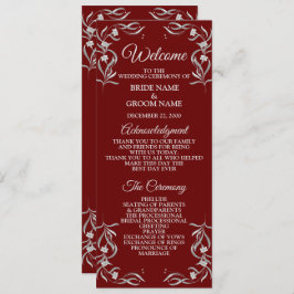 Vintage Silberflorale Muster Rote Elegante Hochzei Programm