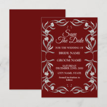 Vintage Silberflorale Muster Rote Elegante Hochzei